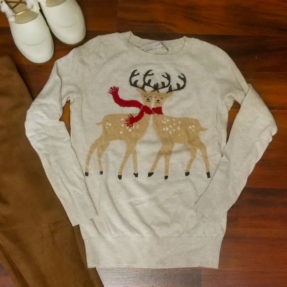 LOFT Sweaters - Loft Reindeer Holiday lightweight sweater Sz Small EUC light tan